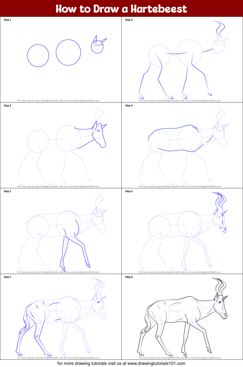 How to Draw a Hartebeest Printable Step by Step