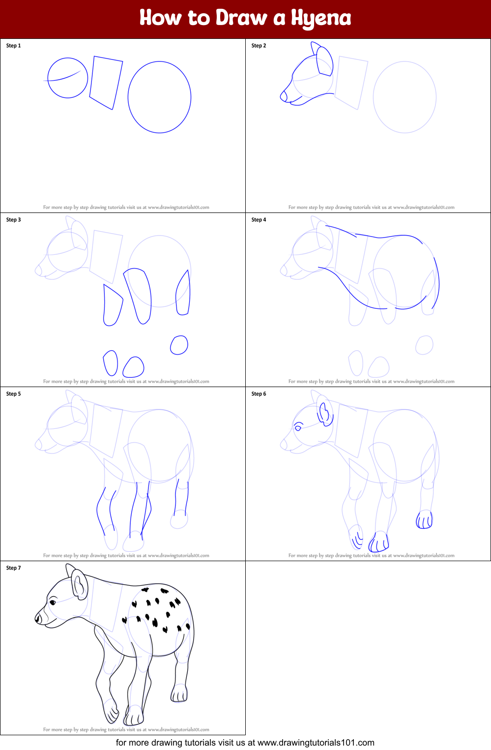 How to Draw a Hyena Printable Step by Step