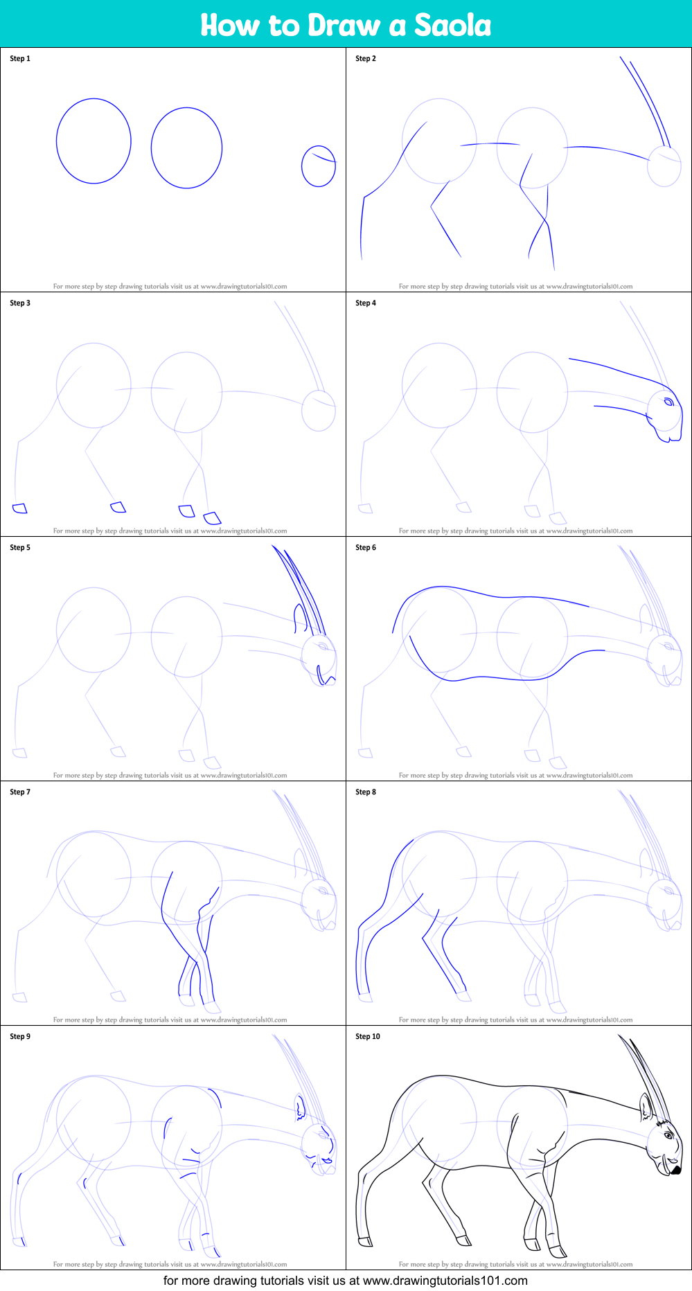 How to Draw a Saola Printable Step by Step