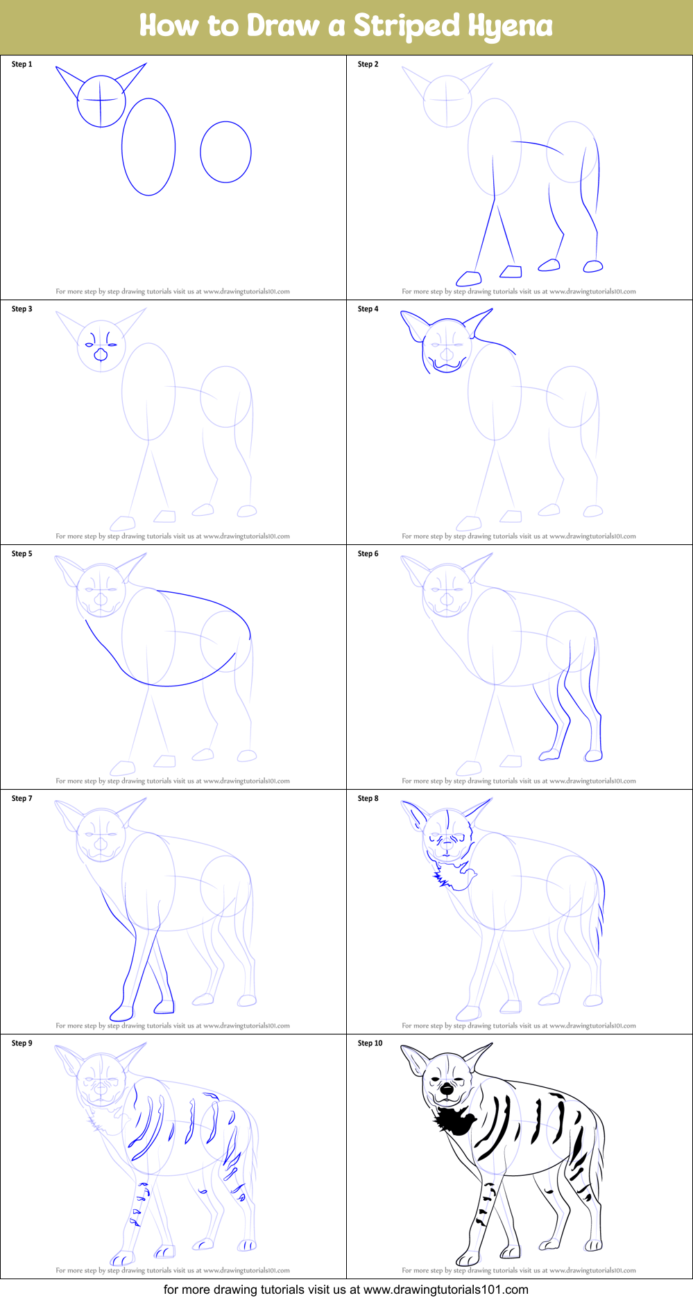 How to Draw a Striped Hyena Printable Step by Step