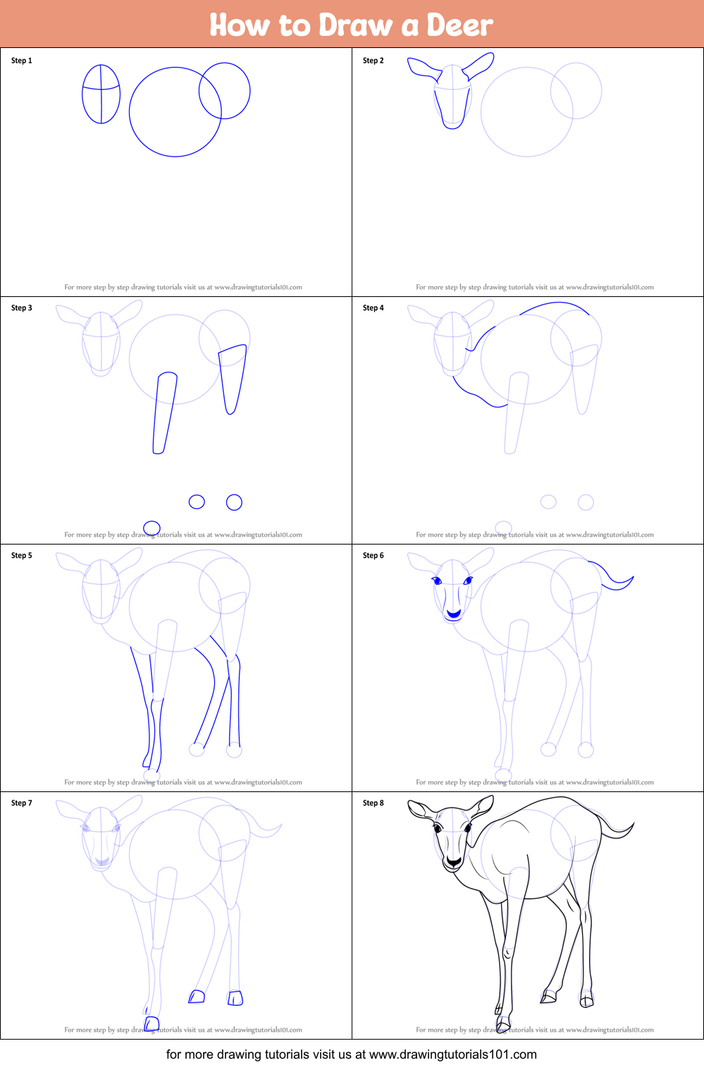 How to Draw a Deer Printable Step by Step