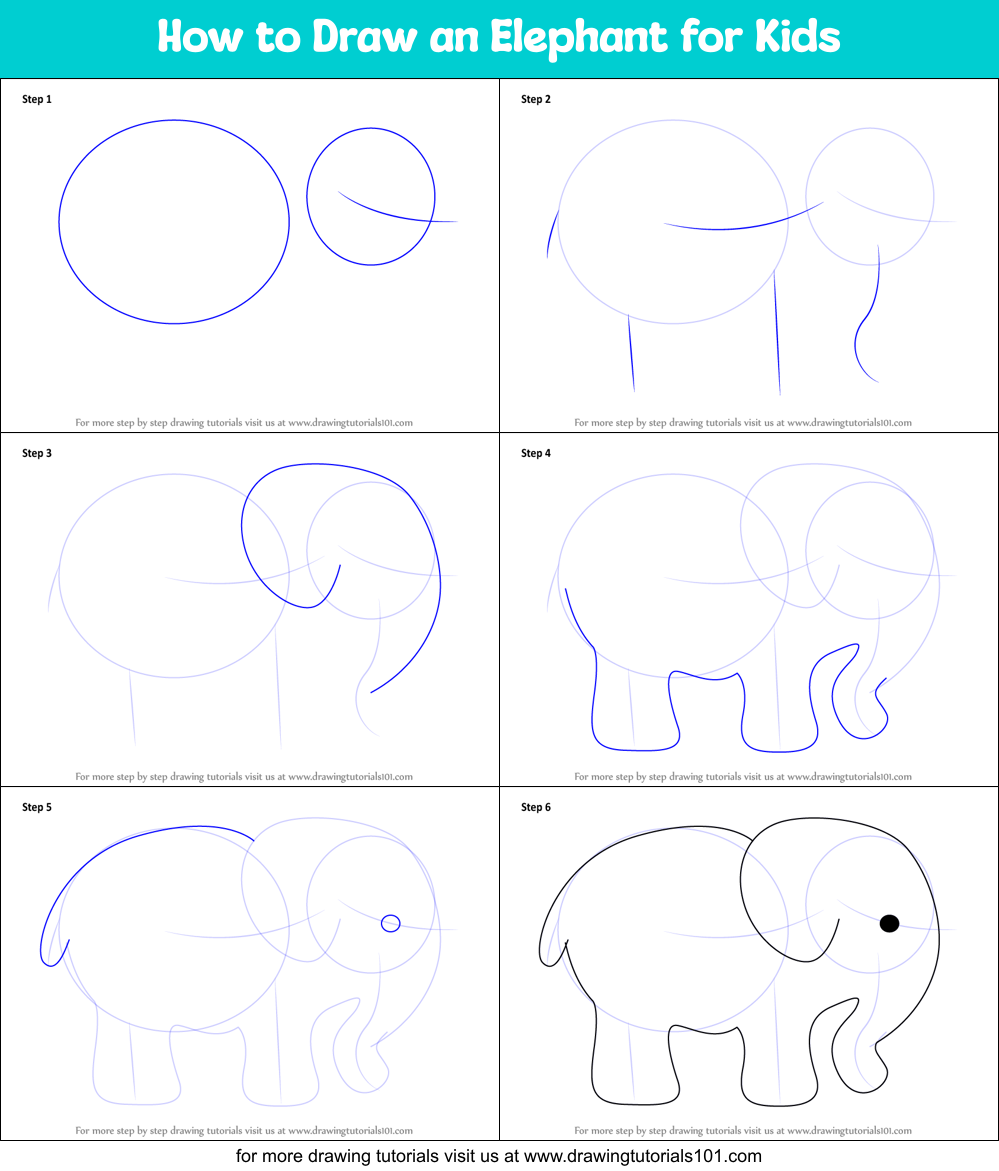 How to Draw an Elephant for Kids Printable Step by Step