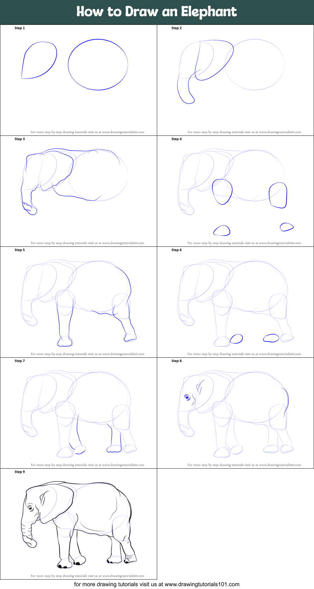 How to Draw an Elephant Printable Step by Step