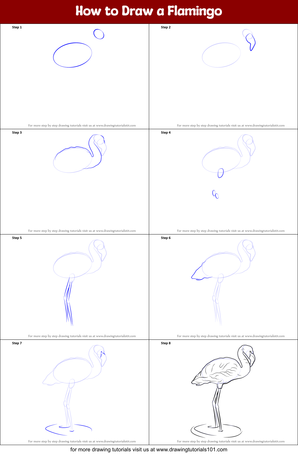 How to Draw a Flamingo Printable Step by Step