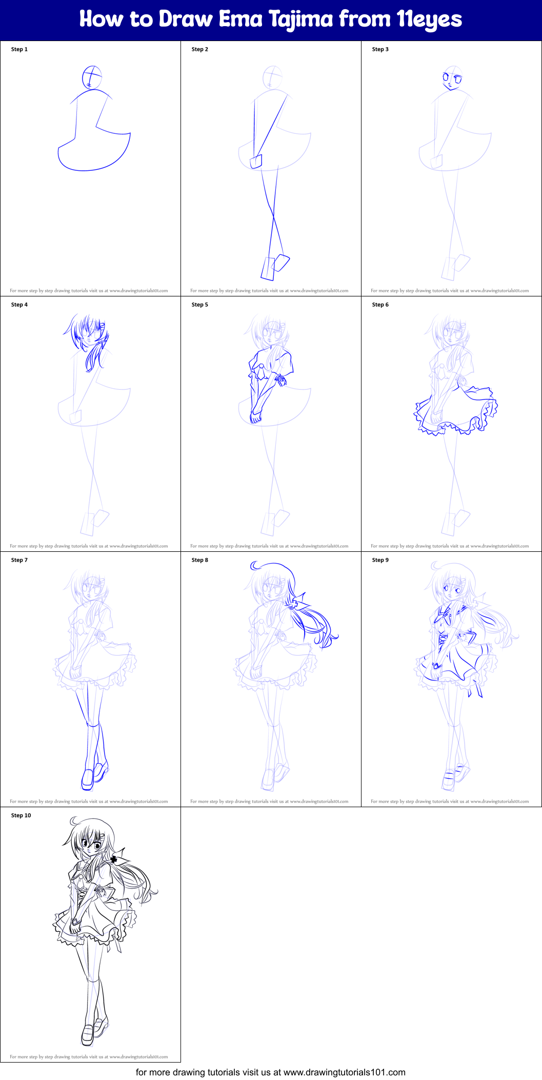 How to Draw Ema Tajima from 11eyes Printable Step by Step