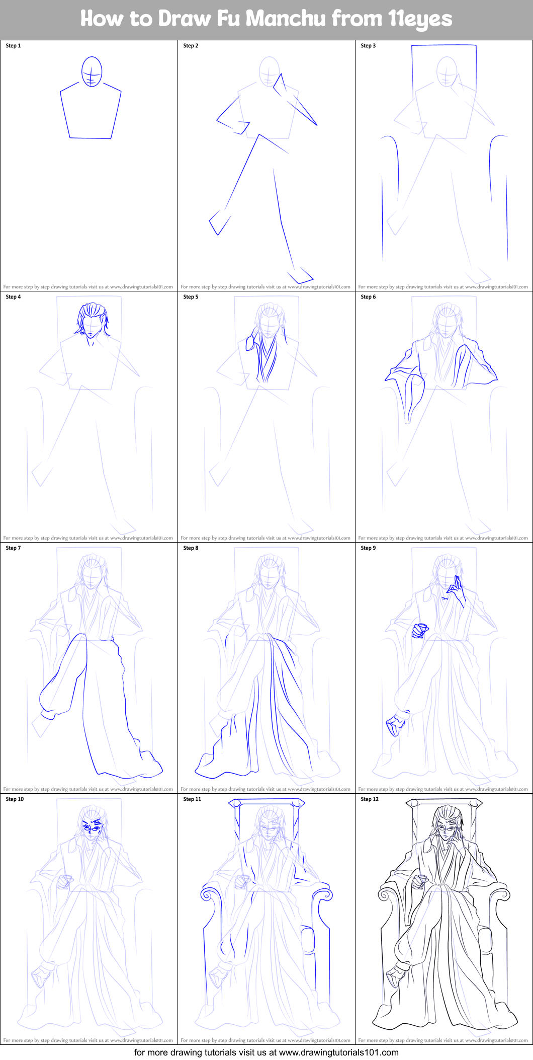 How to Draw Fu Manchu from 11eyes Printable Step by Step