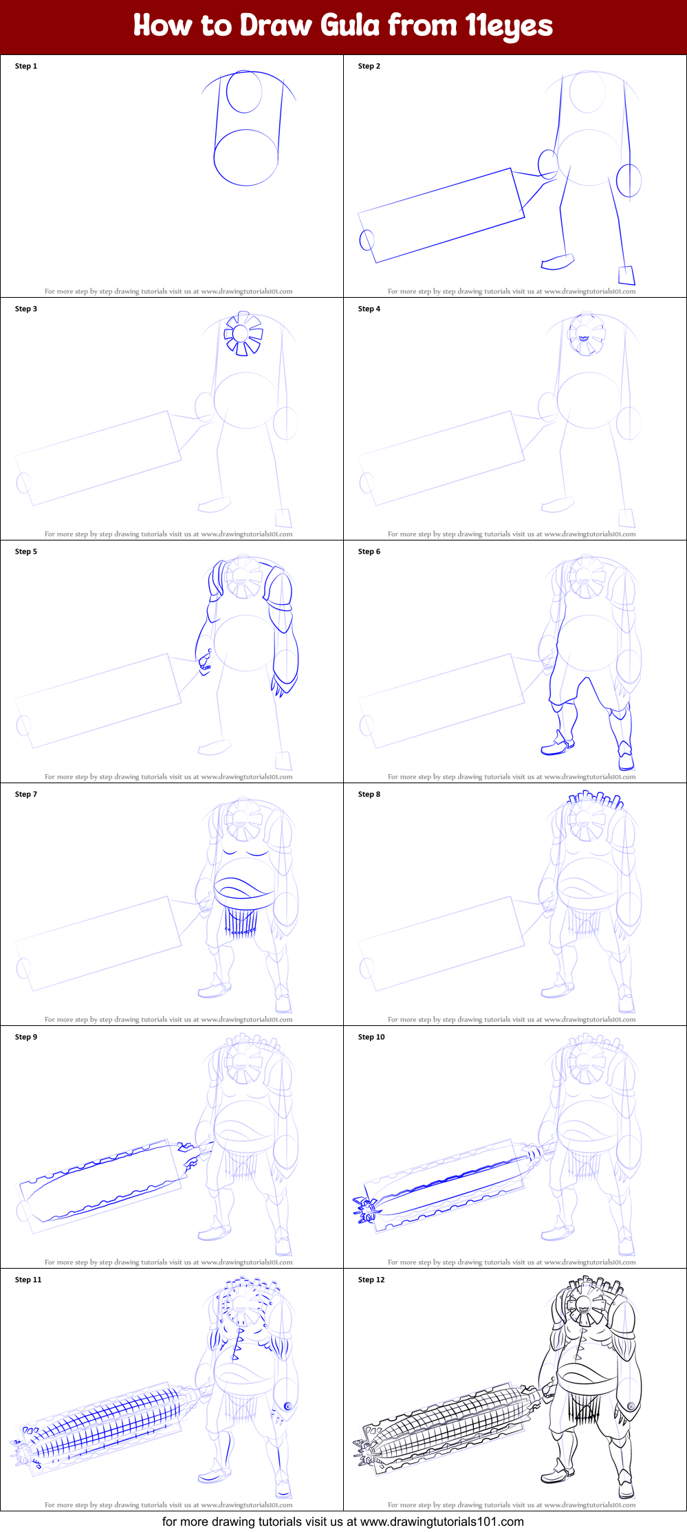 How to Draw Gula from 11eyes Printable Step by Step