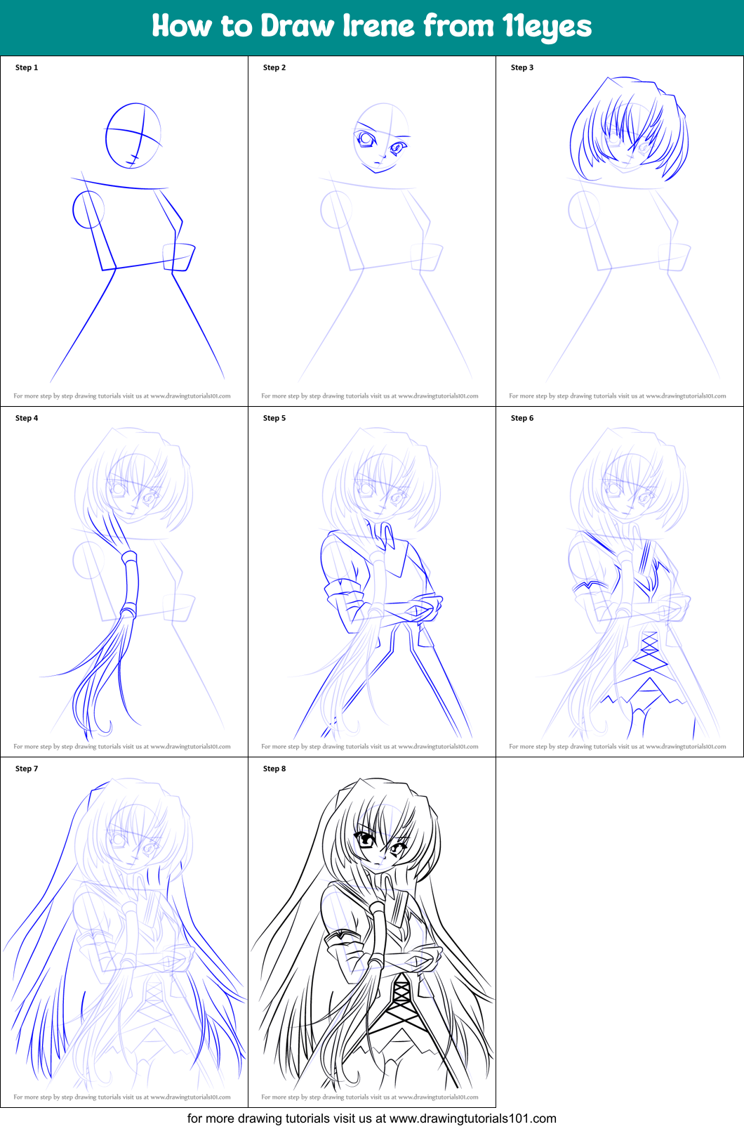 How to Draw Irene from 11eyes Printable Step by Step