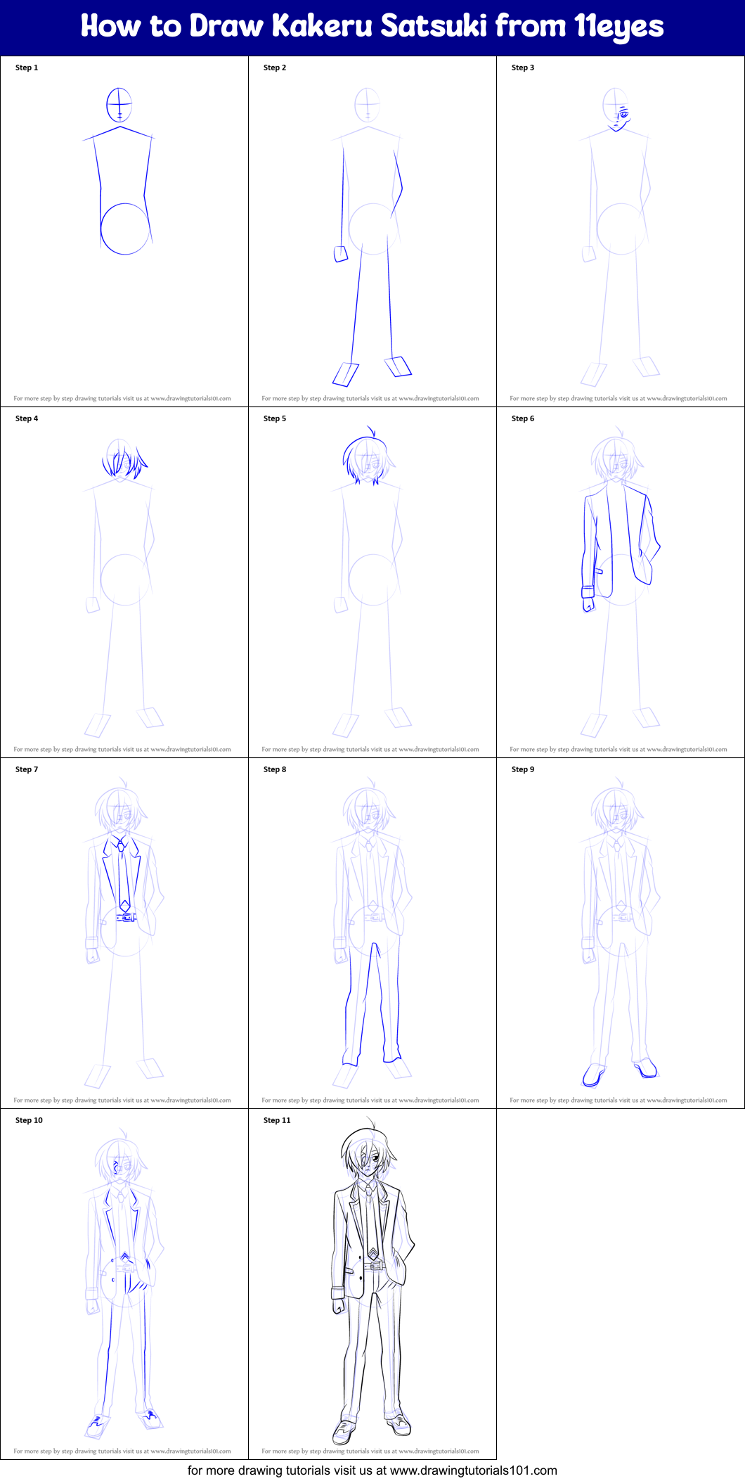 How to Draw Kakeru Satsuki from 11eyes Printable Step by Step