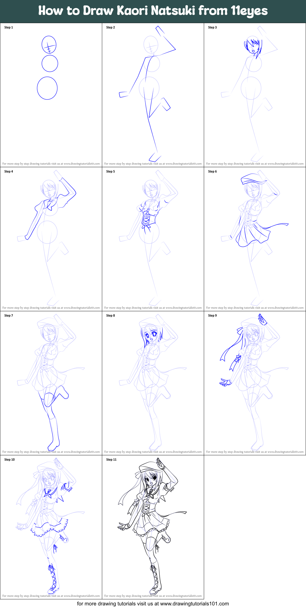 How to Draw Kaori Natsuki from 11eyes Printable Step by Step