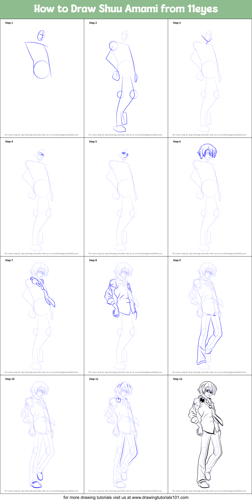 How to Draw Shuu Amami from 11eyes Printable Step by Step
