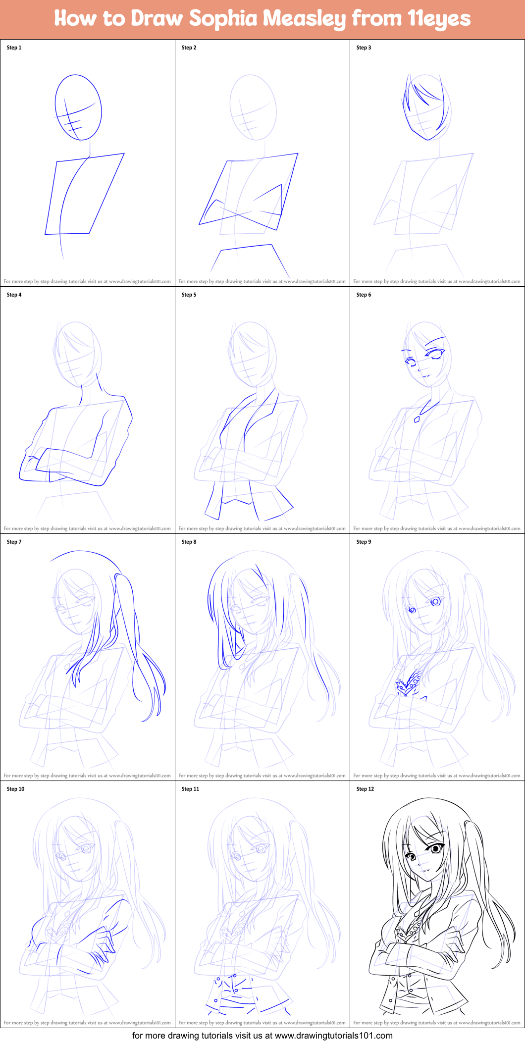 How to Draw Sophia Measley from 11eyes Printable Step by Step