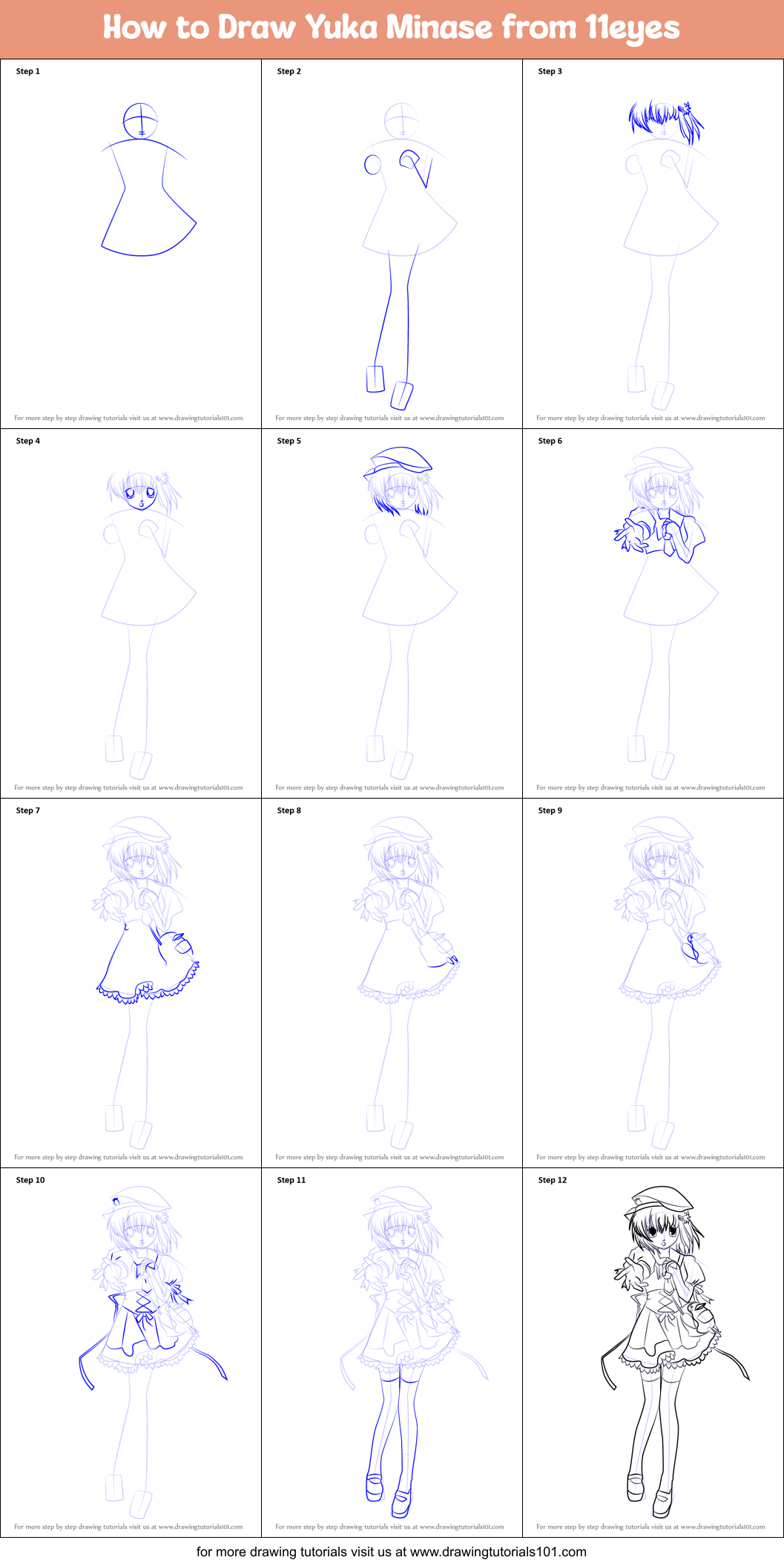 How to Draw Yuka Minase from 11eyes Printable Step by Step