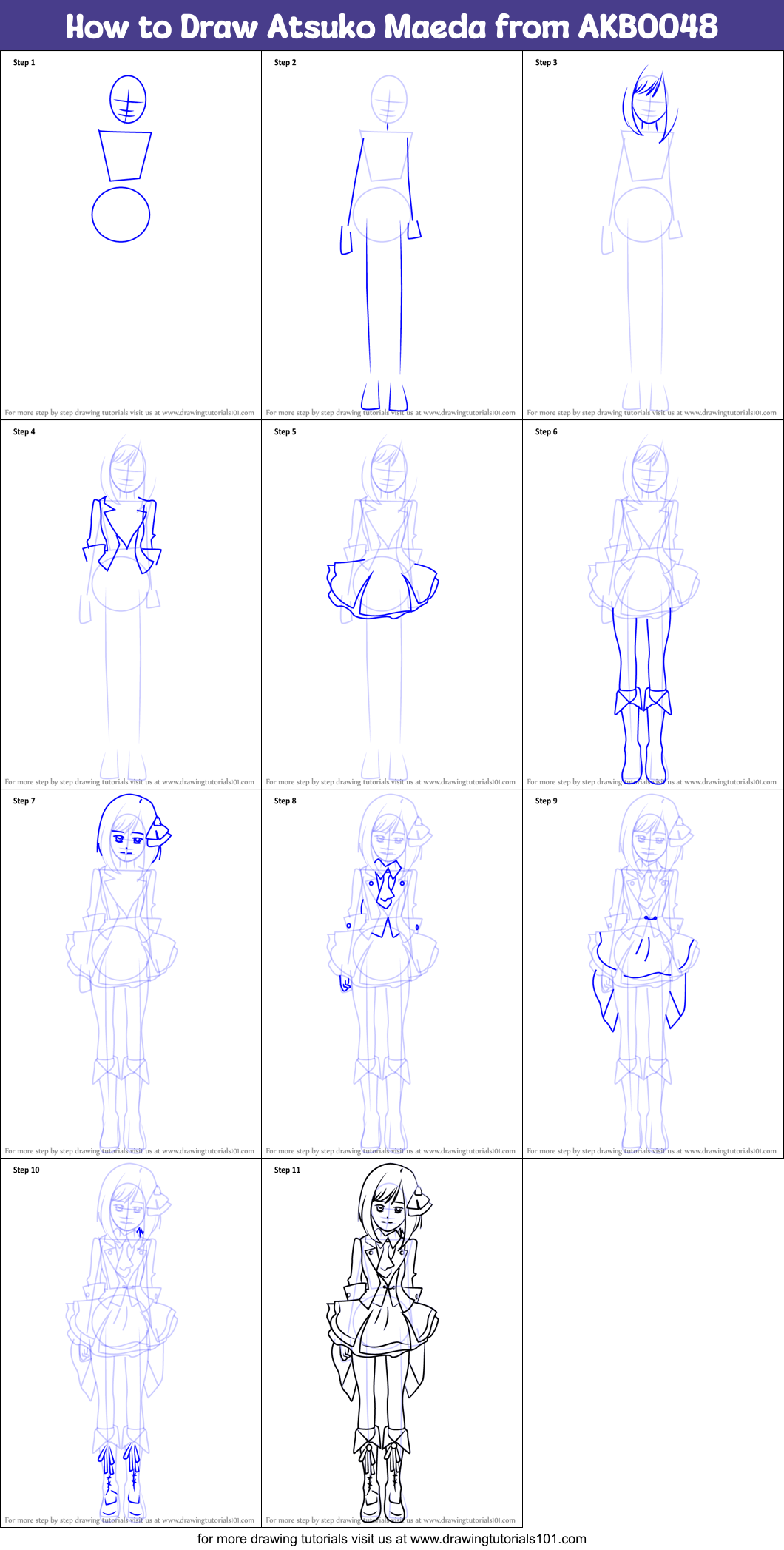How to Draw Atsuko Maeda from AKB0048 Printable Step by Step