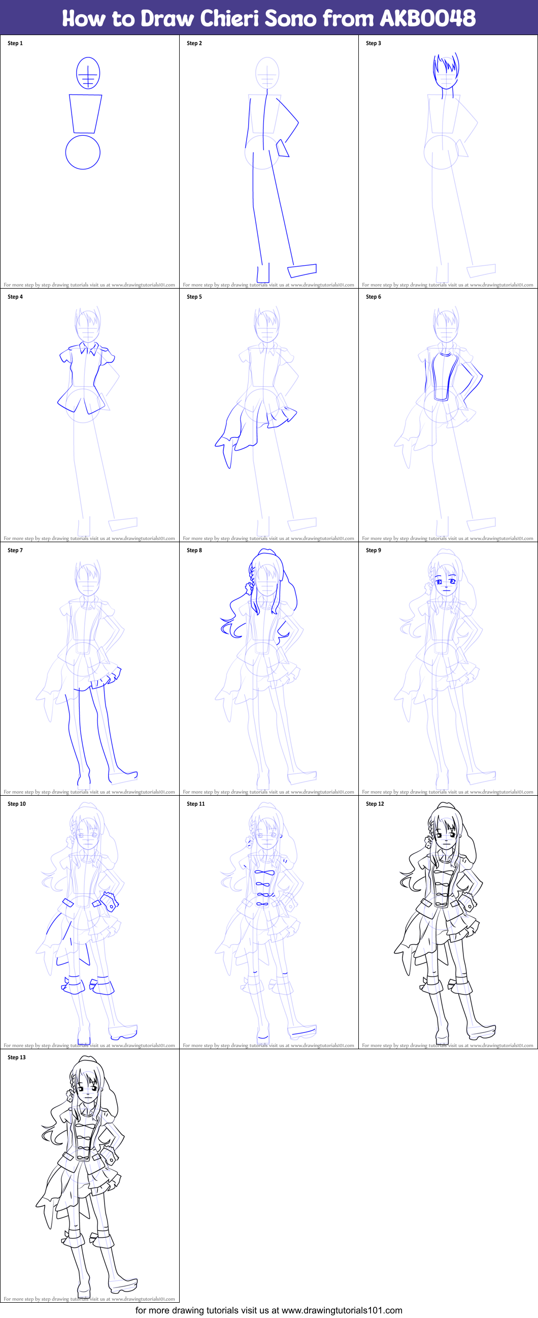 How to Draw Chieri Sono from AKB0048 Printable Step by Step