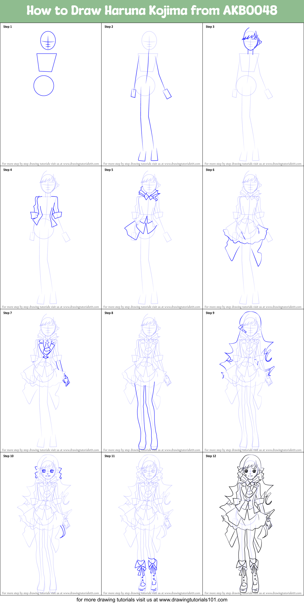 How to Draw Haruna Kojima from AKB0048 Printable Step by Step