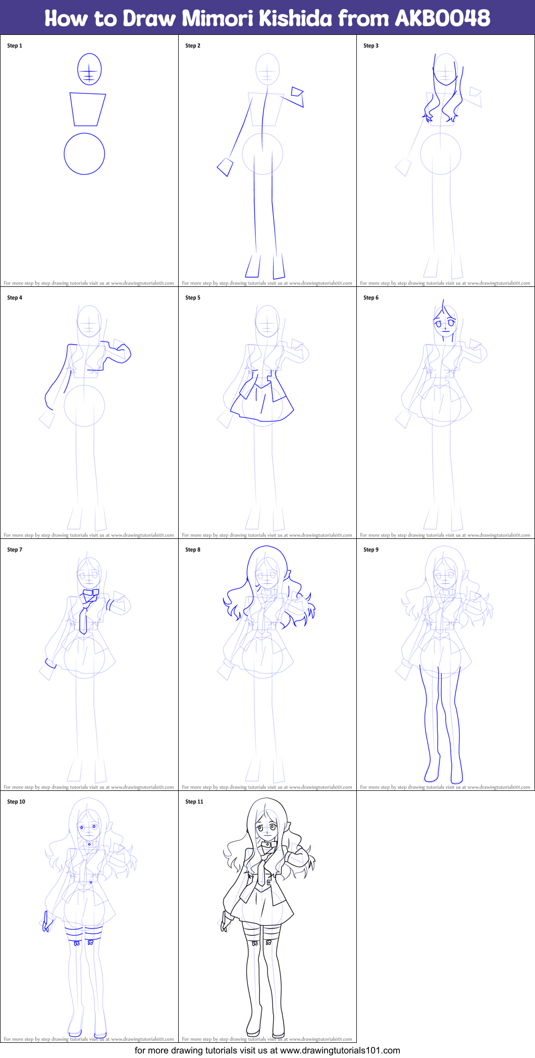 How to Draw Mimori Kishida from AKB0048 Printable Step by Step