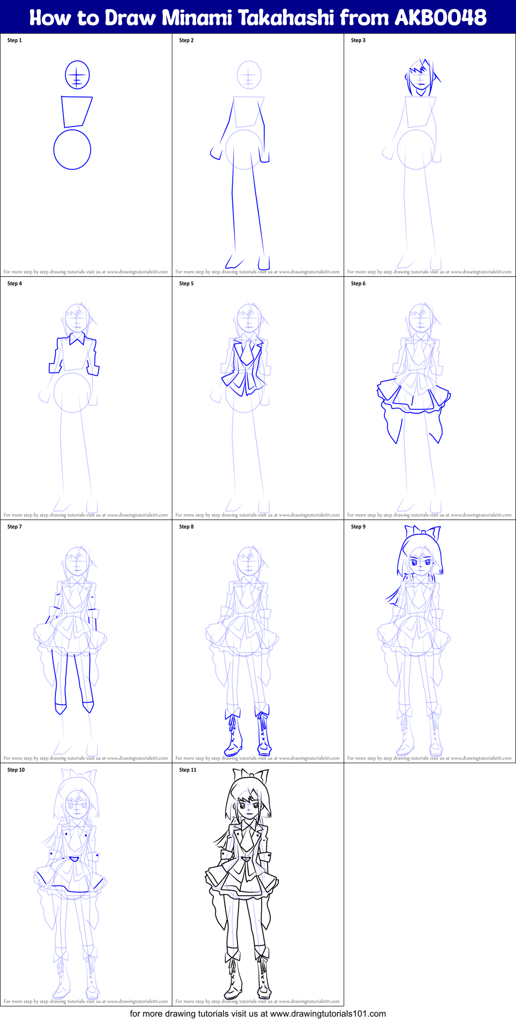 How to Draw Minami Takahashi from AKB0048 Printable Step by Step