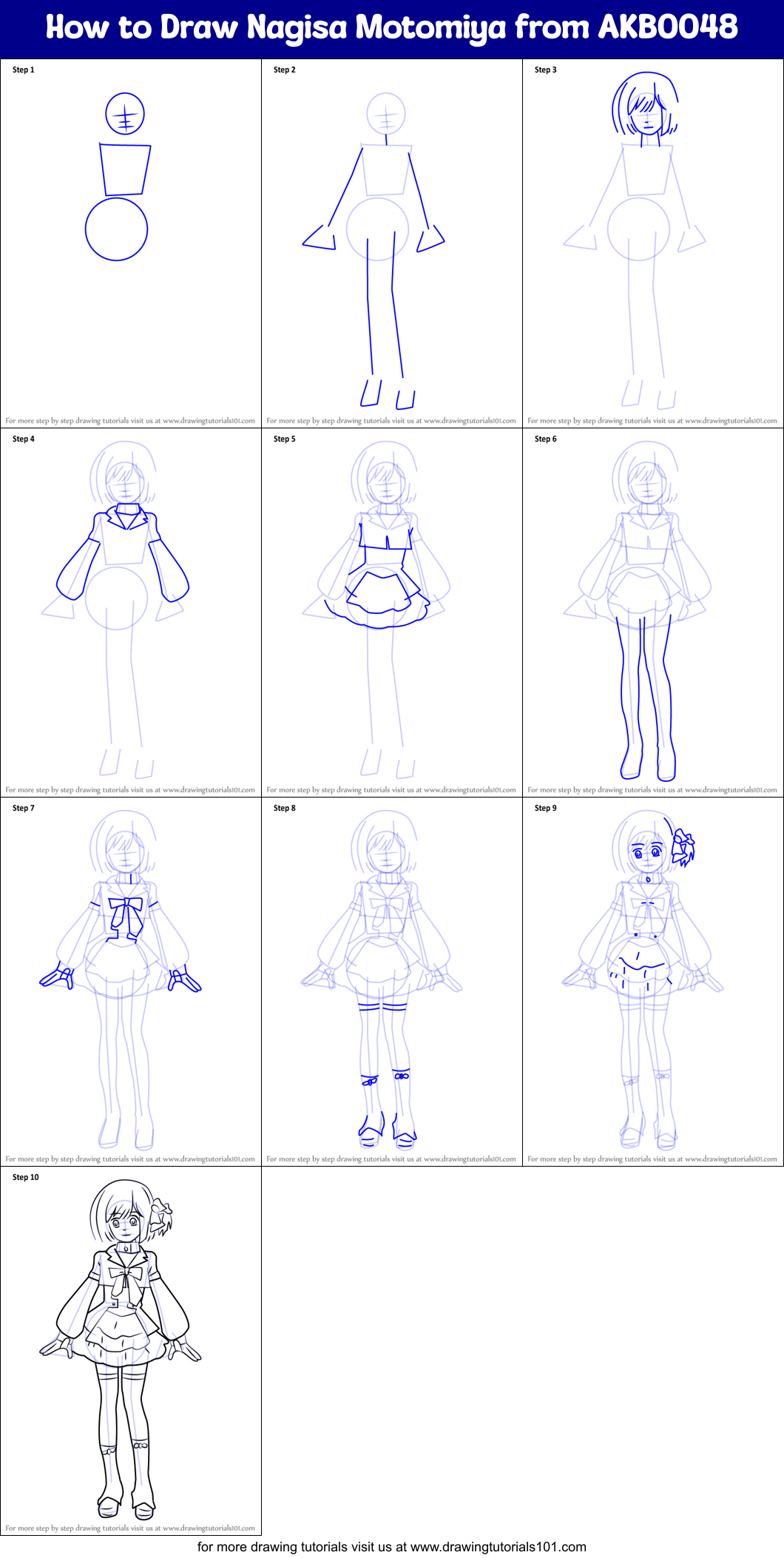 How to Draw Nagisa Motomiya from AKB0048 Printable Step by Step