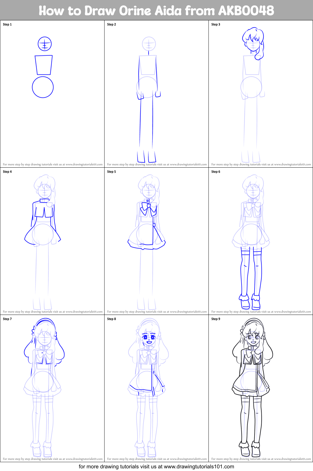 How to Draw Orine Aida from AKB0048 Printable Step by Step