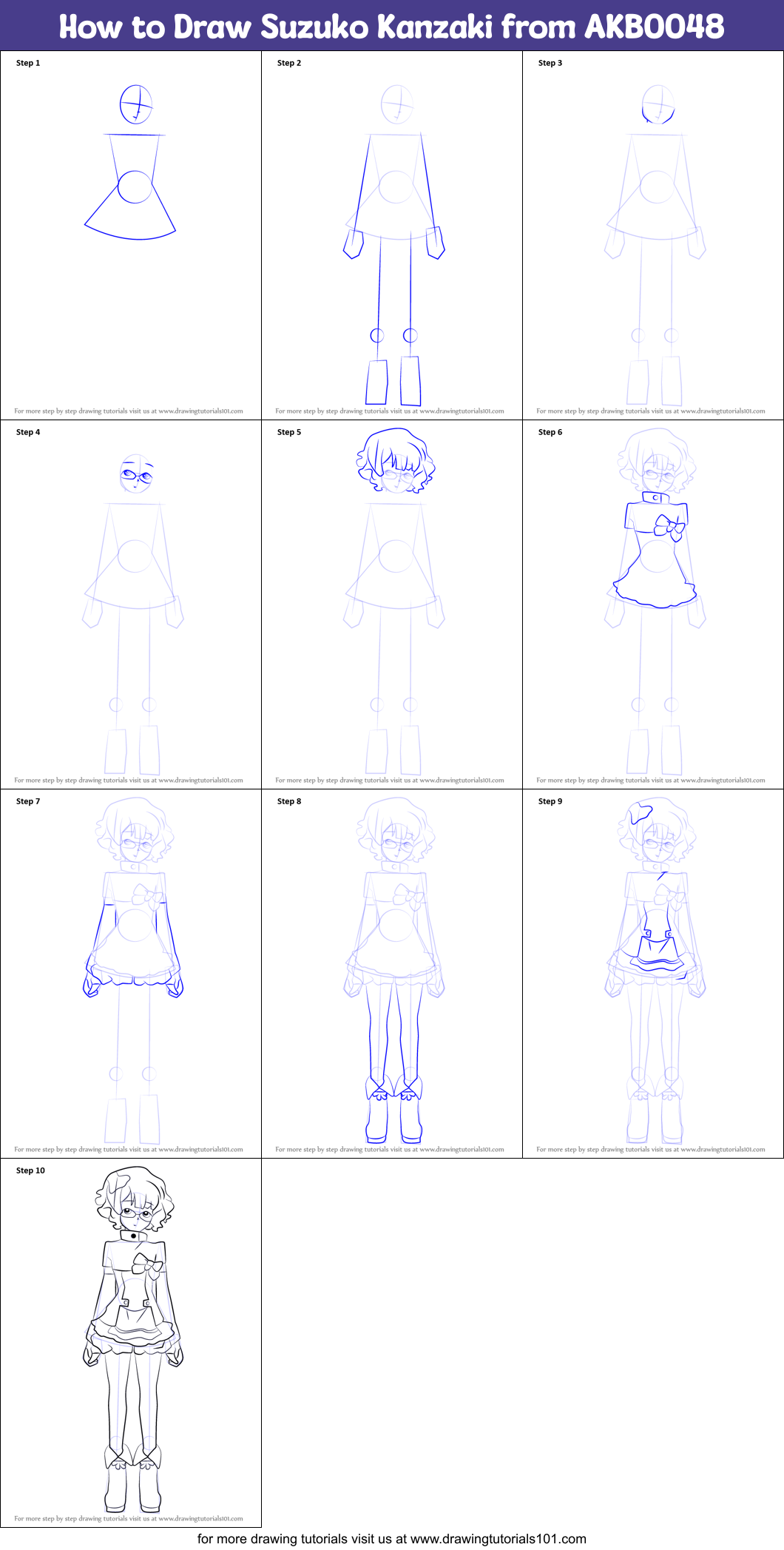 How to Draw Suzuko Kanzaki from AKB0048 Printable Step by Step