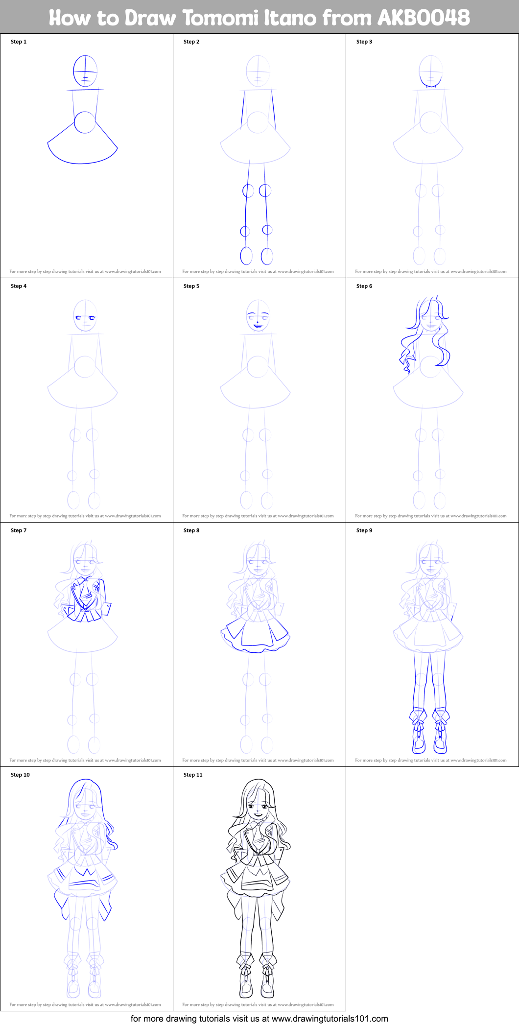 How to Draw Tomomi Itano from AKB0048 Printable Step by Step