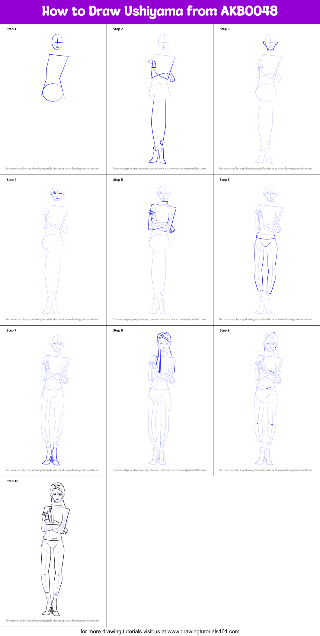 How to Draw Ushiyama from AKB0048 Printable Step by Step