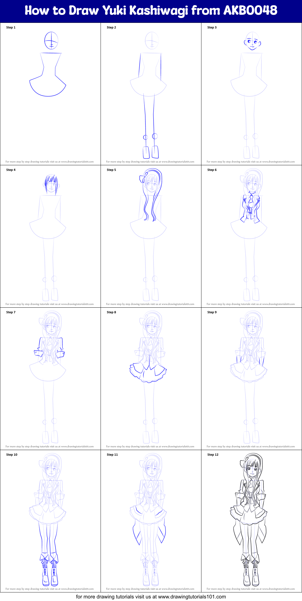 How to Draw Yuki Kashiwagi from AKB0048 Printable Step by Step