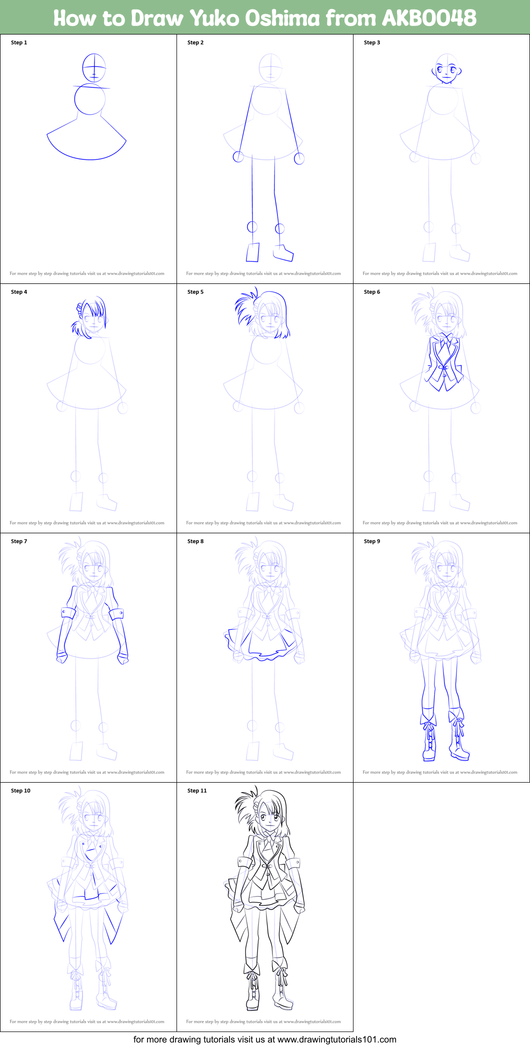 How to Draw Yuko Oshima from AKB0048 Printable Step by Step