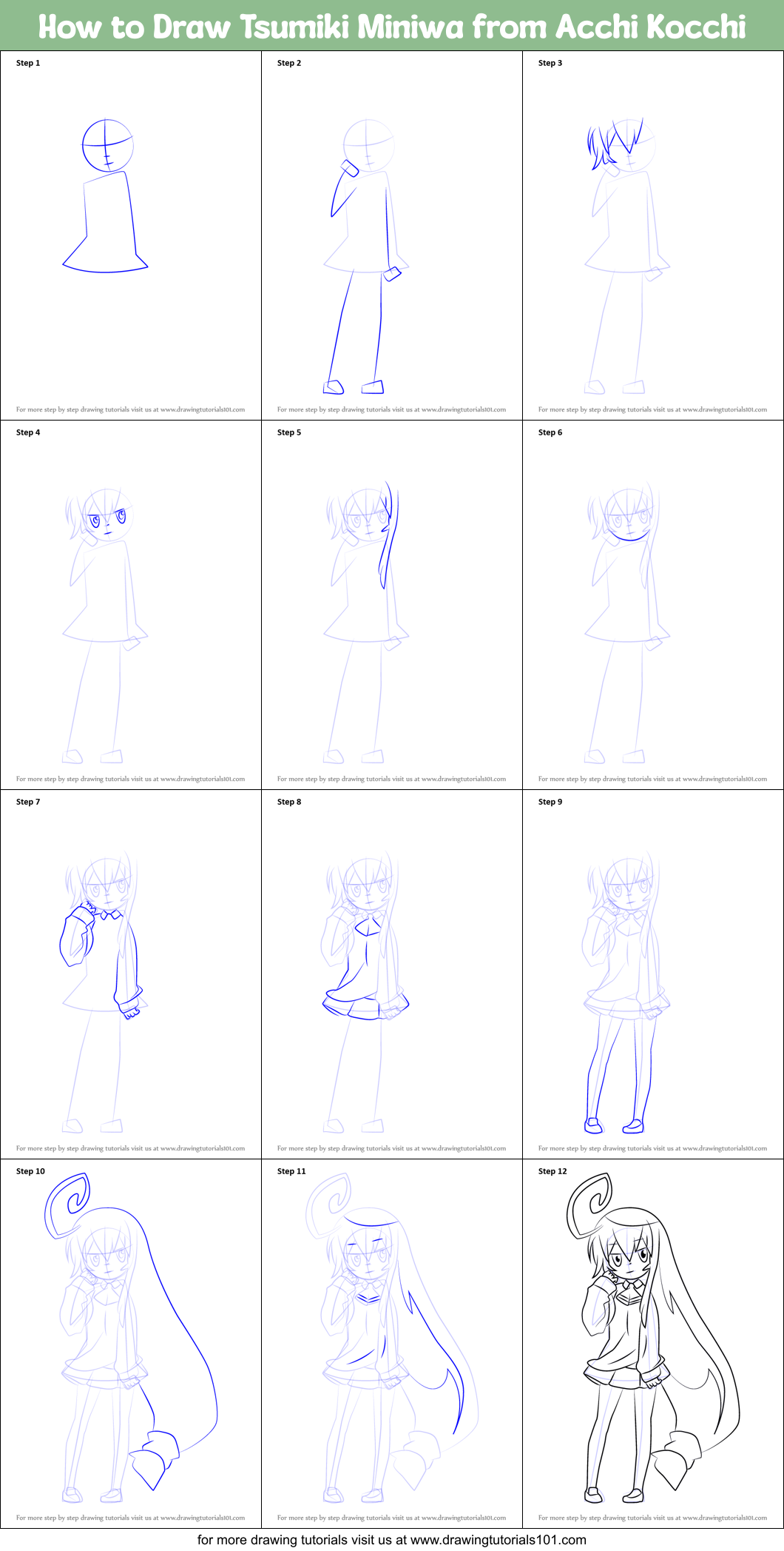 How to Draw Tsumiki Miniwa from Acchi Kocchi Printable Step by Step