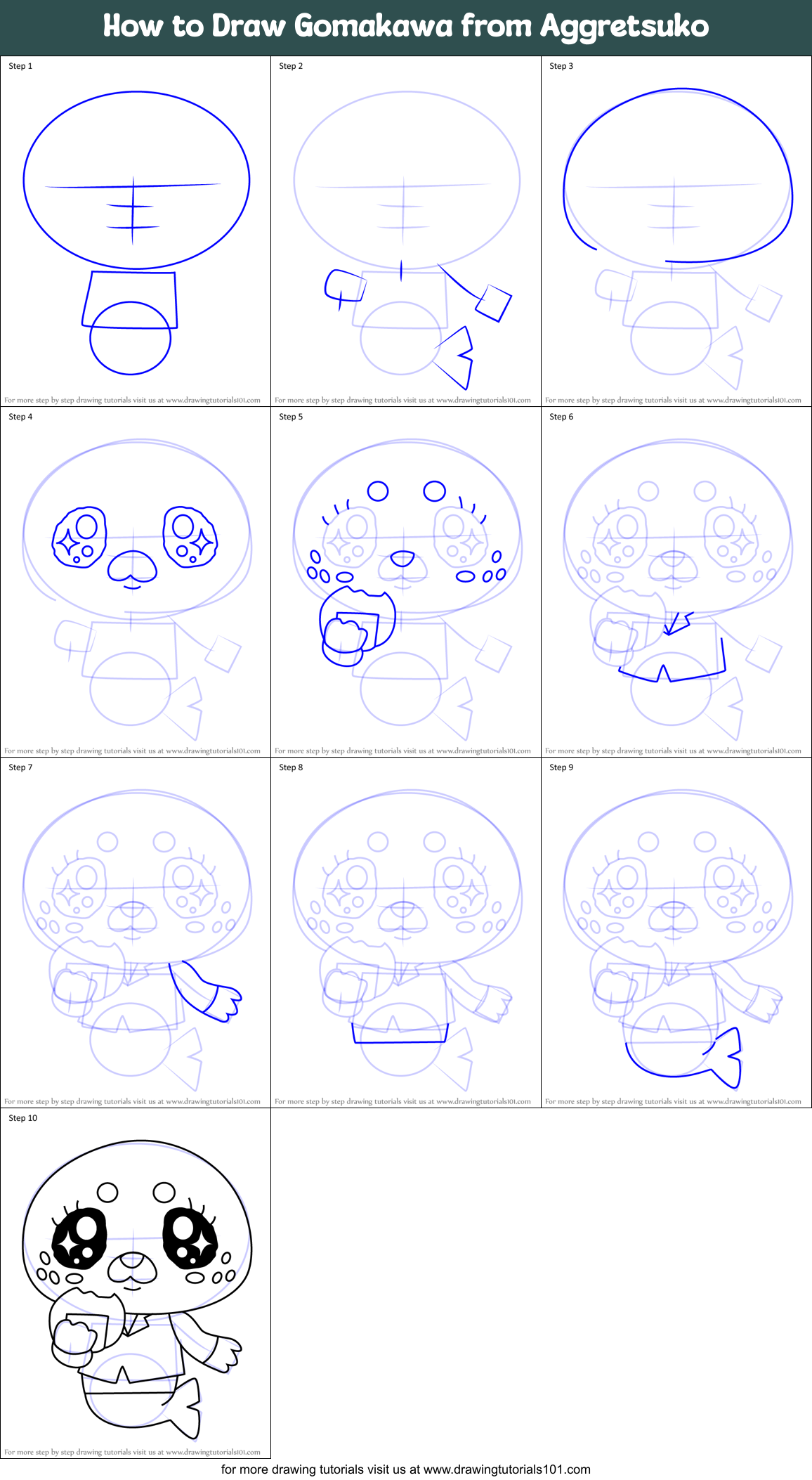 How to Draw Gomakawa from Aggretsuko Printable Step by Step