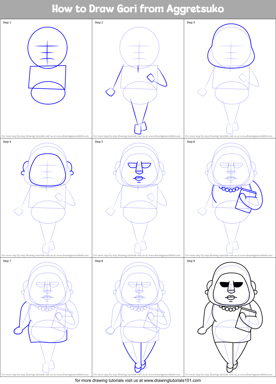 How to Draw Gori from Aggretsuko Printable Step by Step