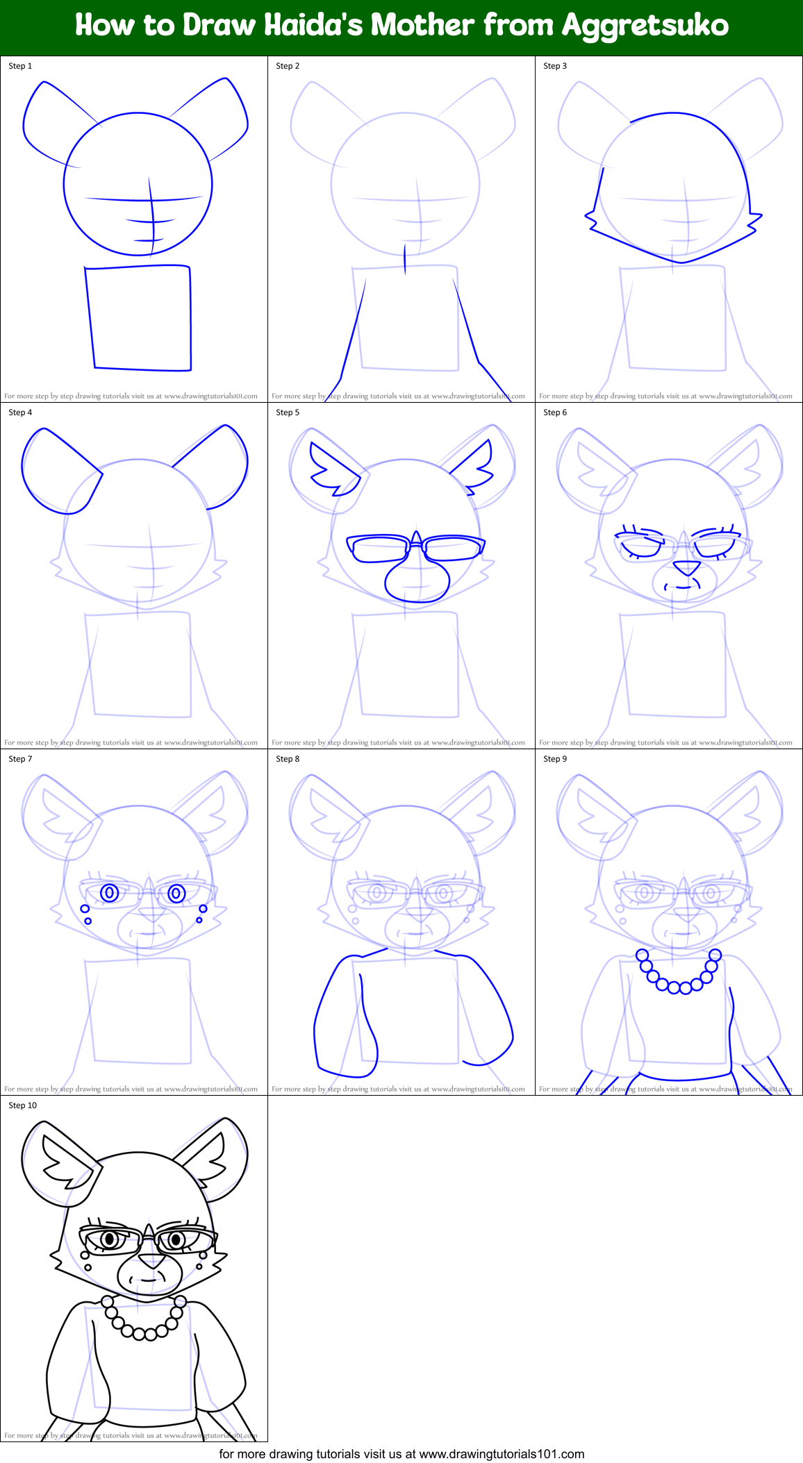 How to Draw Haida's Mother from Aggretsuko Printable Step by Step