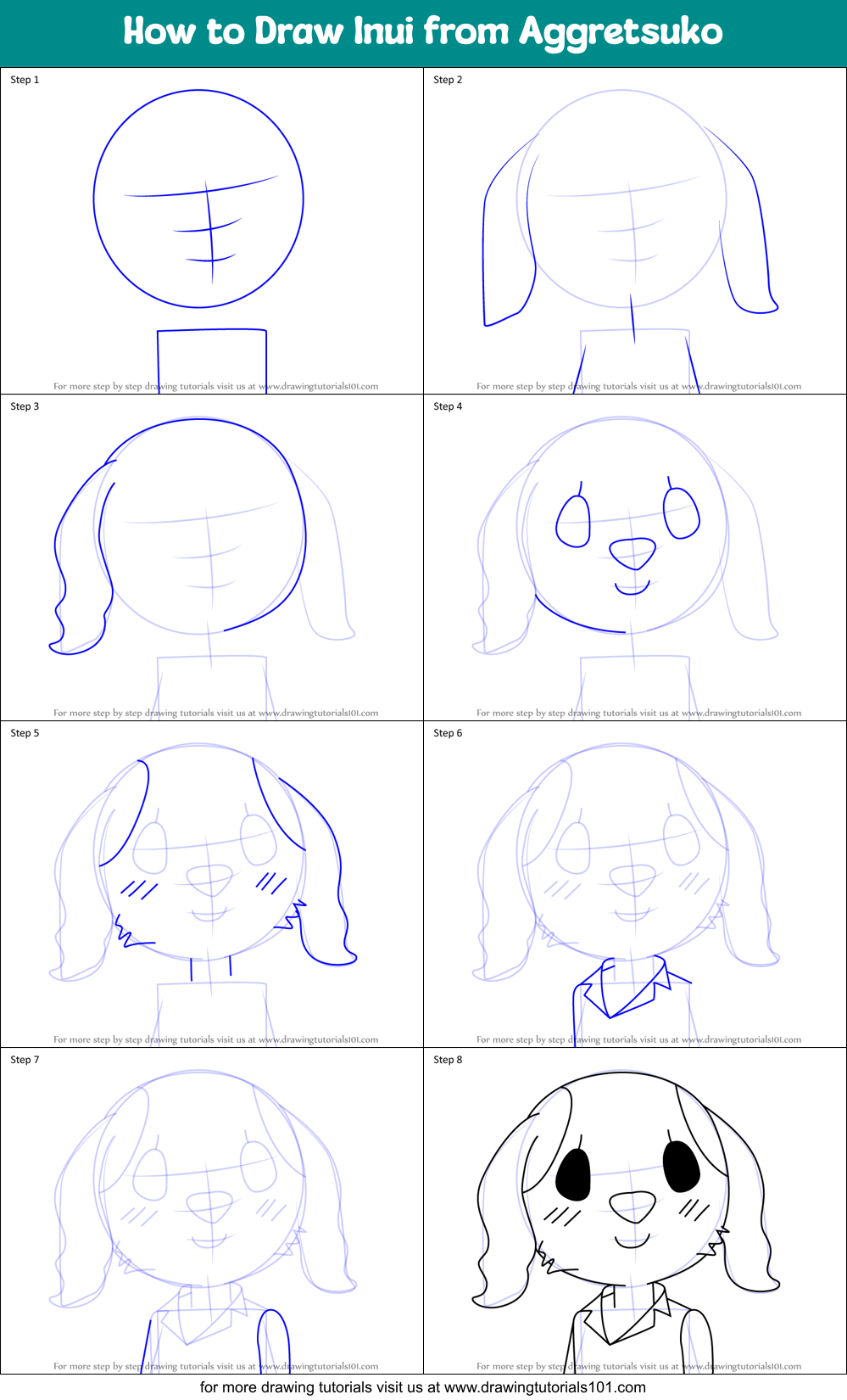 How to Draw Inui from Aggretsuko Printable Step by Step