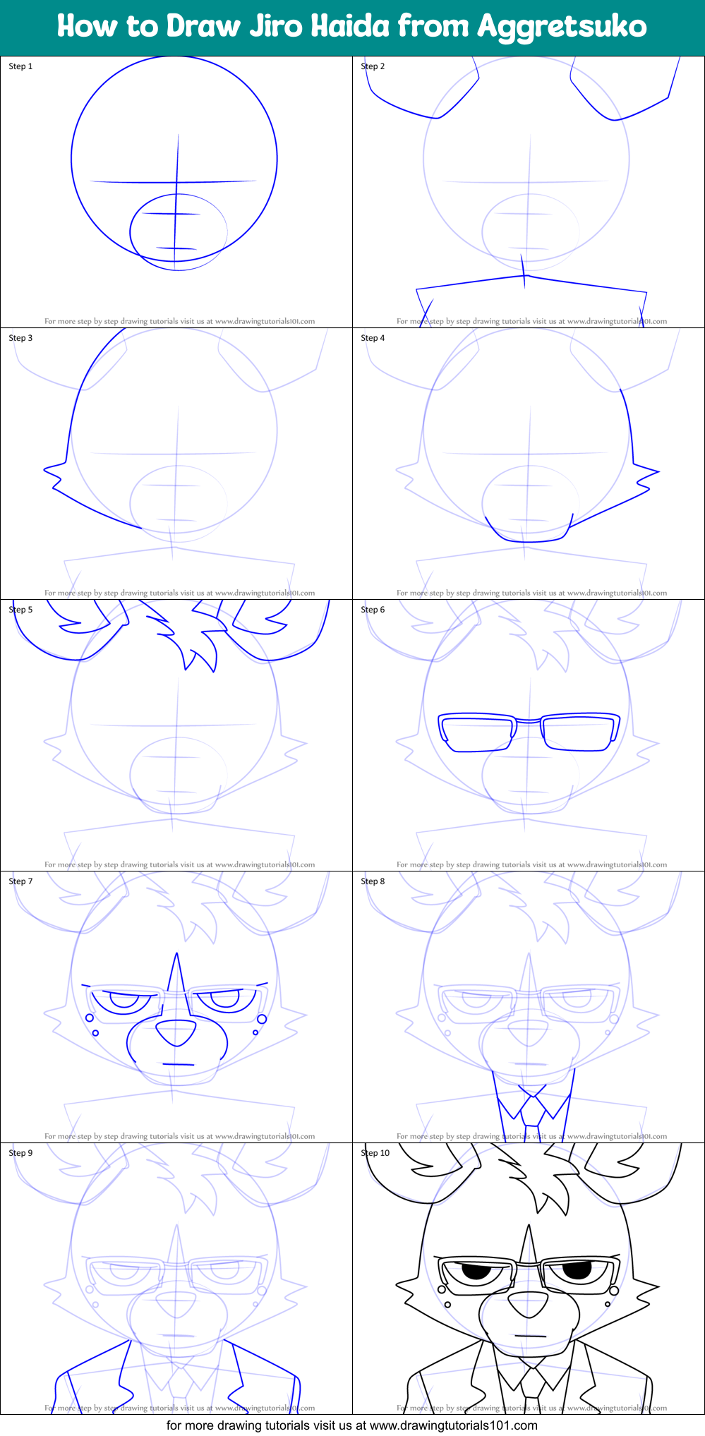 How to Draw Jiro Haida from Aggretsuko Printable Step by Step