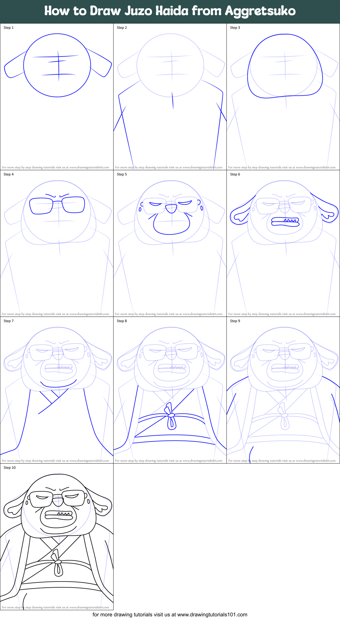 How to Draw Juzo Haida from Aggretsuko Printable Step by Step