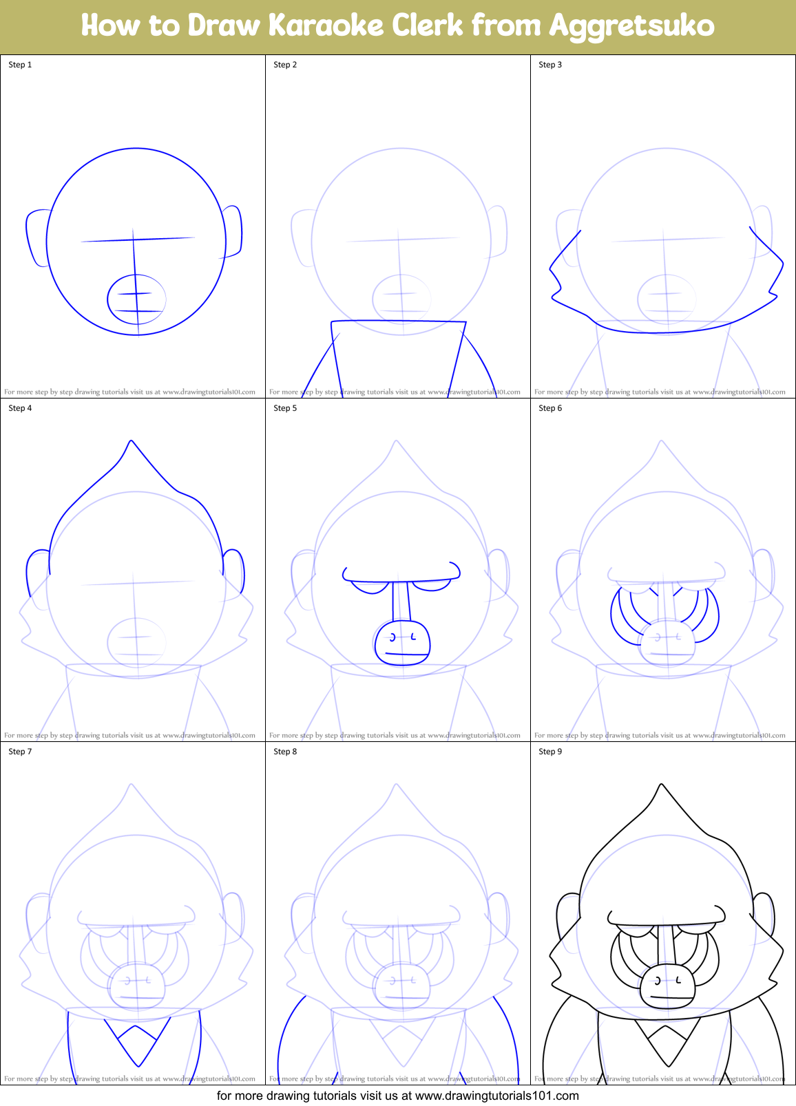 How to Draw Karaoke Clerk from Aggretsuko Printable Step by Step