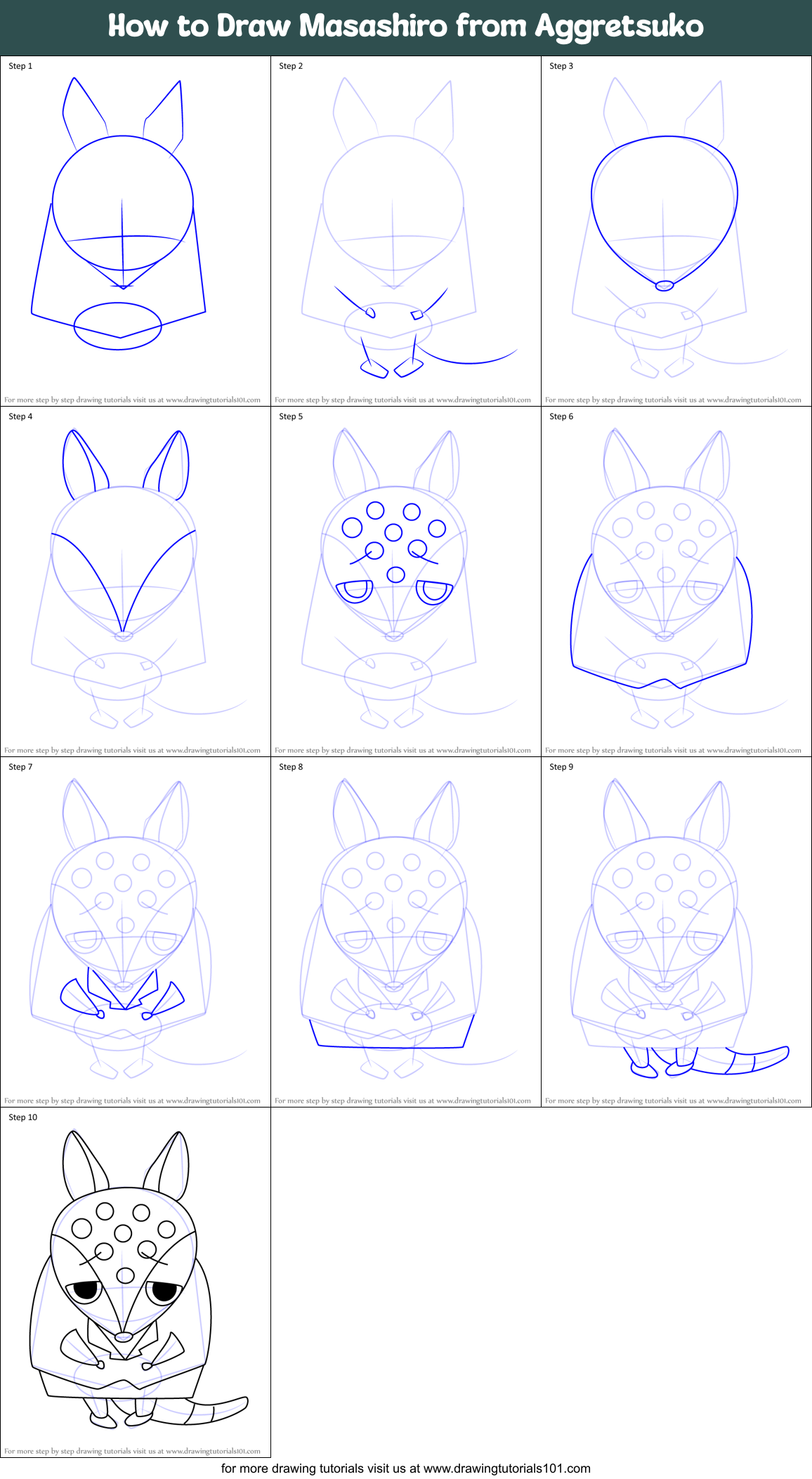 How to Draw Masashiro from Aggretsuko Printable Step by Step