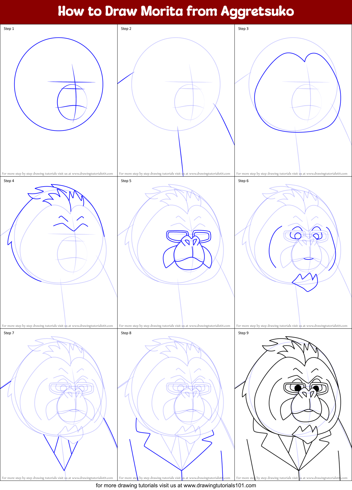 How to Draw Morita from Aggretsuko Printable Step by Step