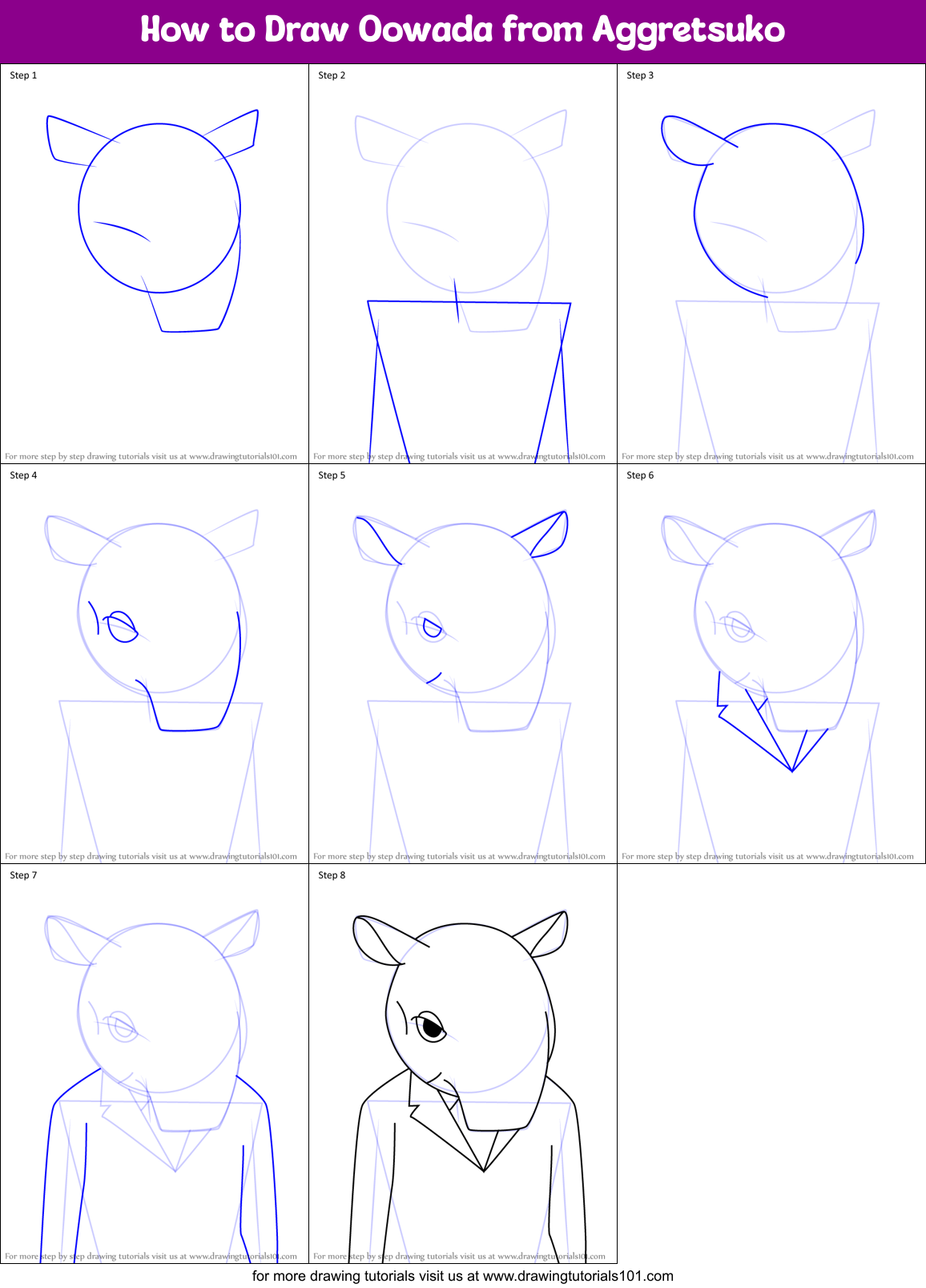 How to Draw Oowada from Aggretsuko Printable Step by Step