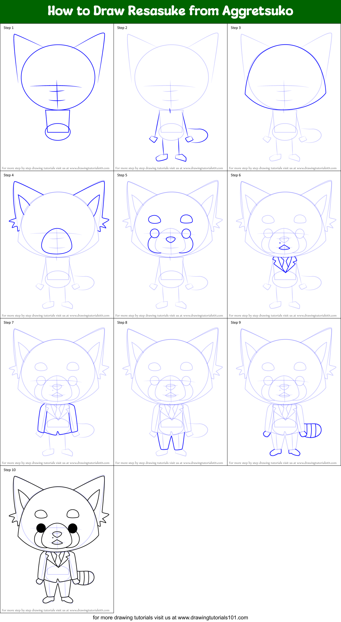 How to Draw Resasuke from Aggretsuko Printable Step by Step