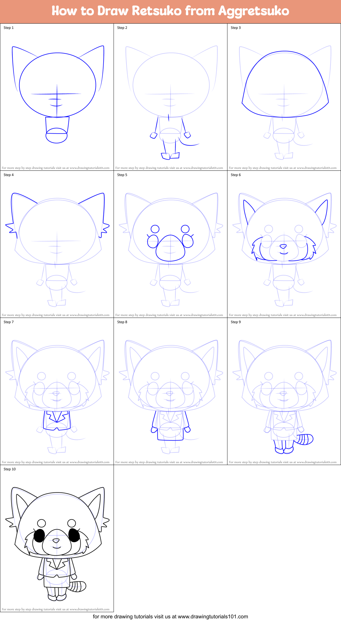 How to Draw Retsuko from Aggretsuko Printable Step by Step