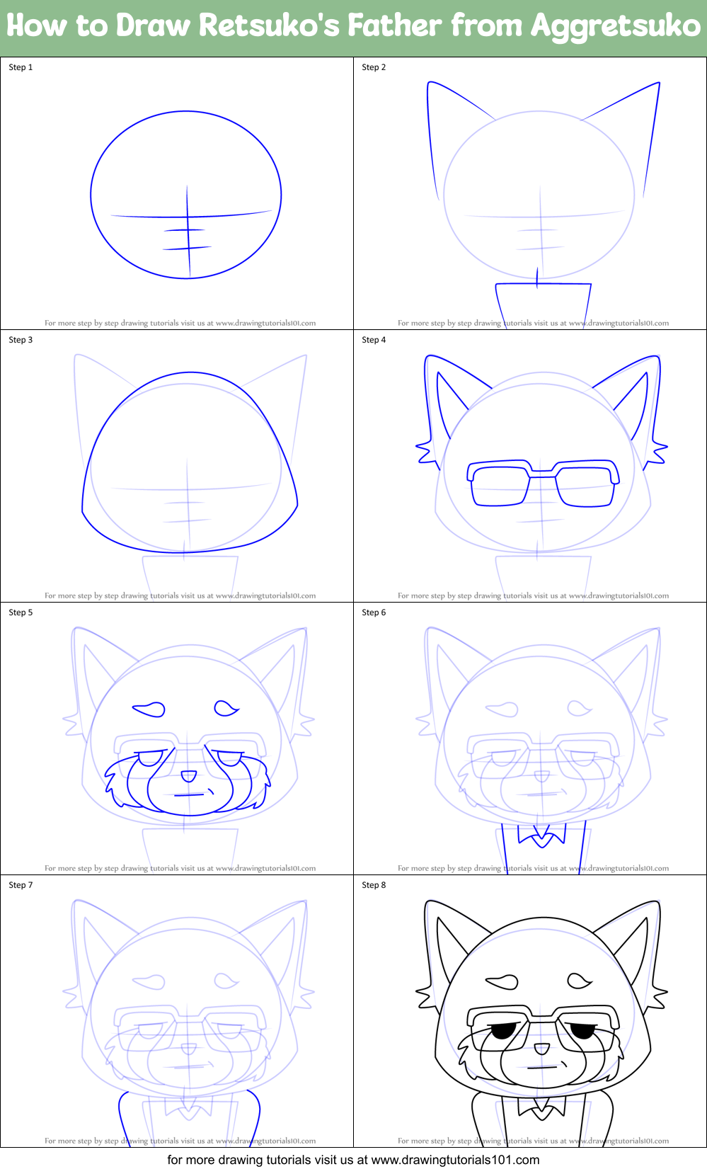 How to Draw Retsuko's Father from Aggretsuko Printable Step by Step