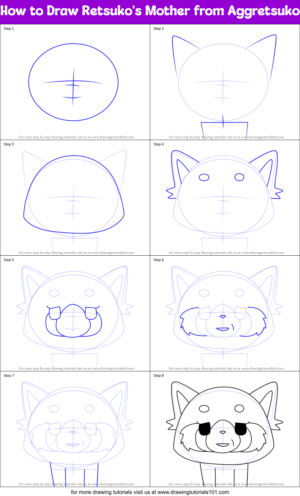 How to Draw Retsuko's Mother from Aggretsuko Printable Step by Step