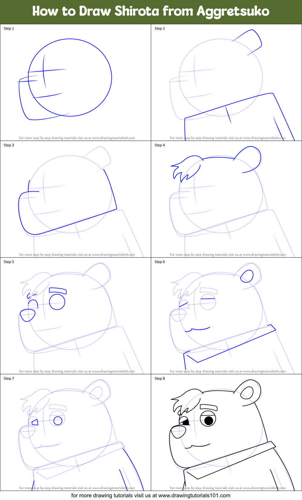How to Draw Shirota from Aggretsuko Printable Step by Step