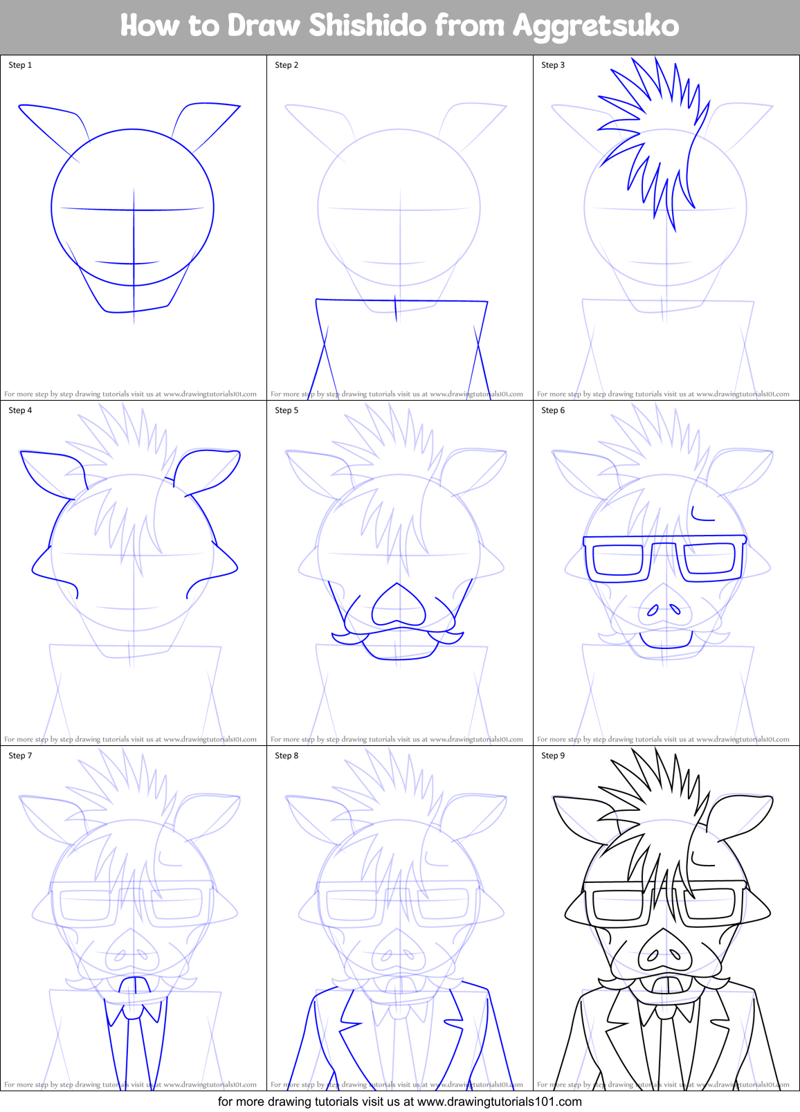 How to Draw Shishido from Aggretsuko Printable Step by Step