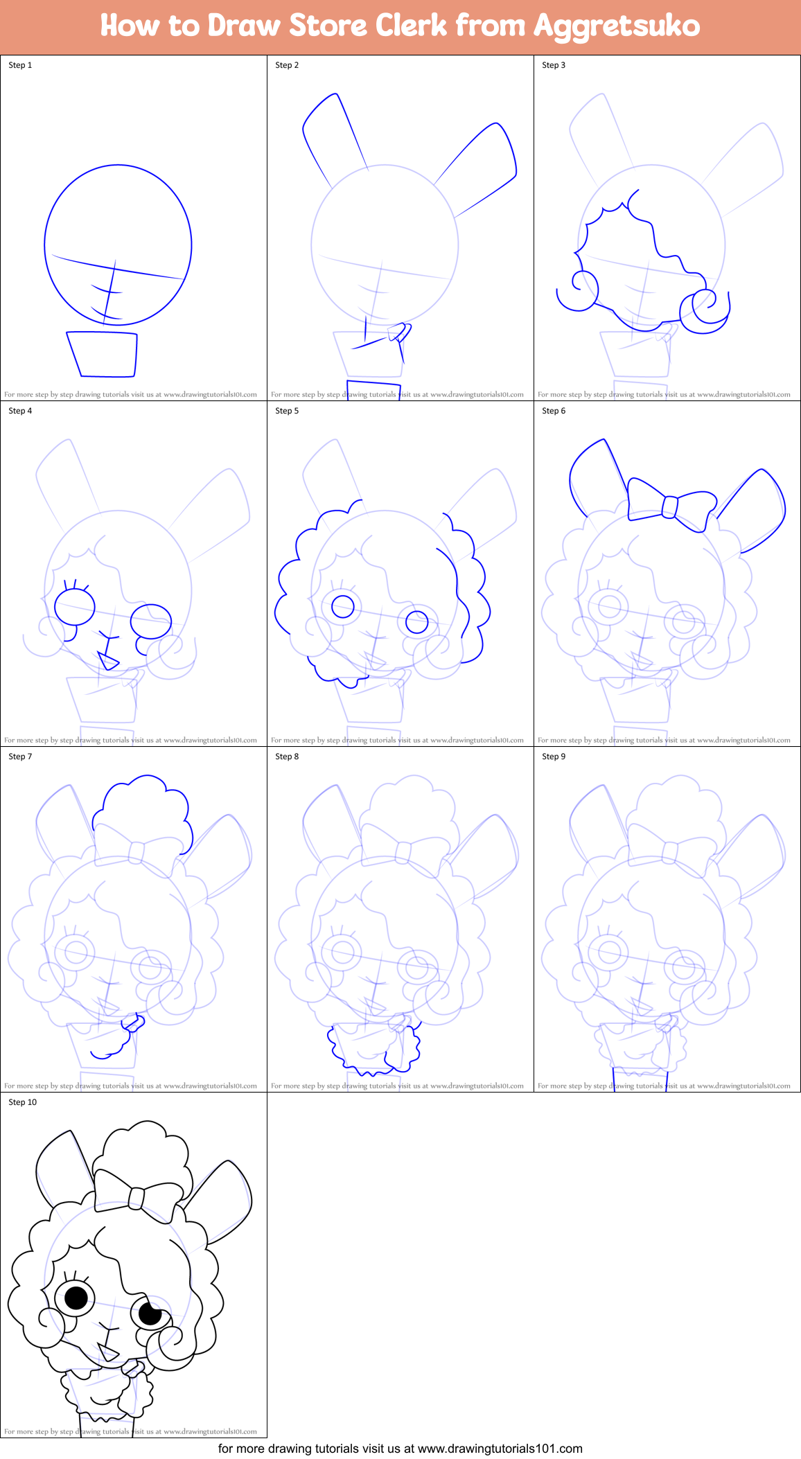 How to Draw Store Clerk from Aggretsuko Printable Step by Step