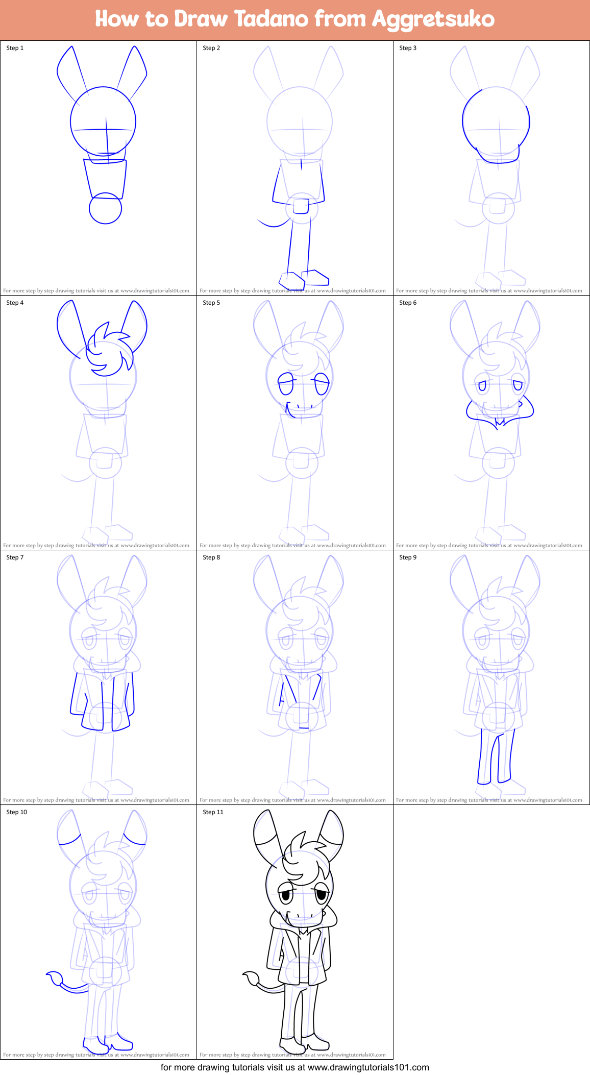 How to Draw Tadano from Aggretsuko Printable Step by Step