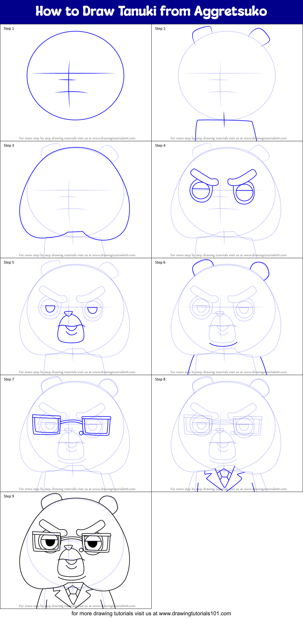 How to Draw Tanuki from Aggretsuko Printable Step by Step