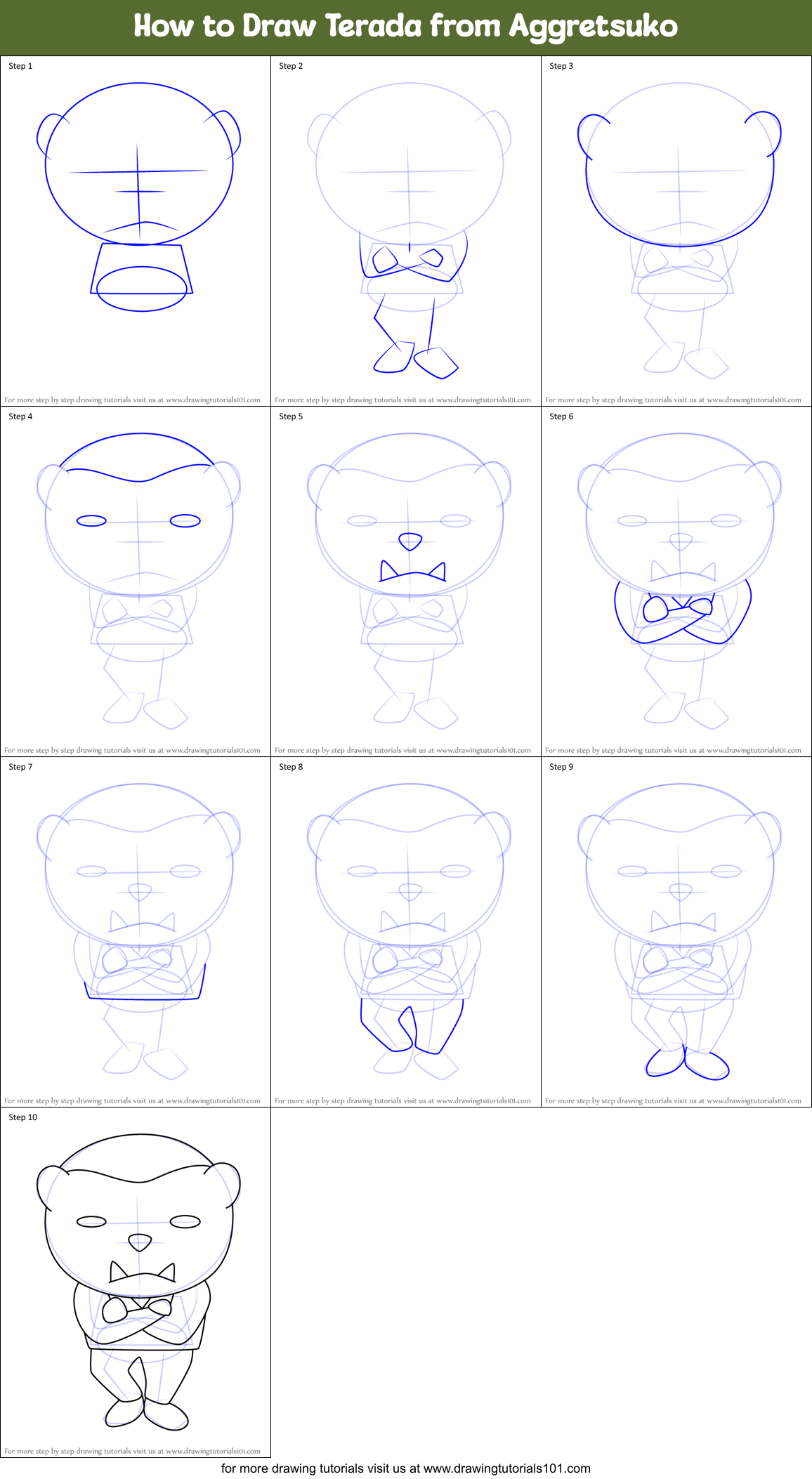 How to Draw Terada from Aggretsuko Printable Step by Step